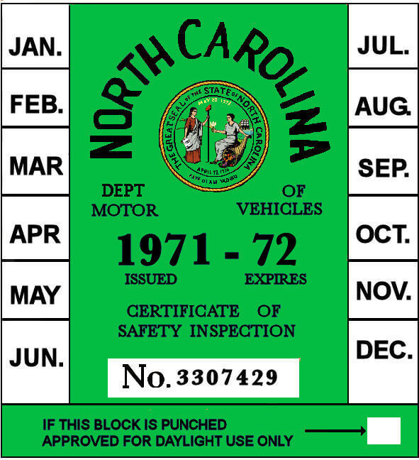 1971-72 North Carolina INSPECTION Sticker